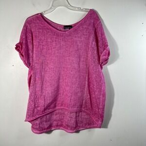 Womens Ronnie Salloway V Neck Linen Tunic Short Sleeve Pink XL Italy Linen